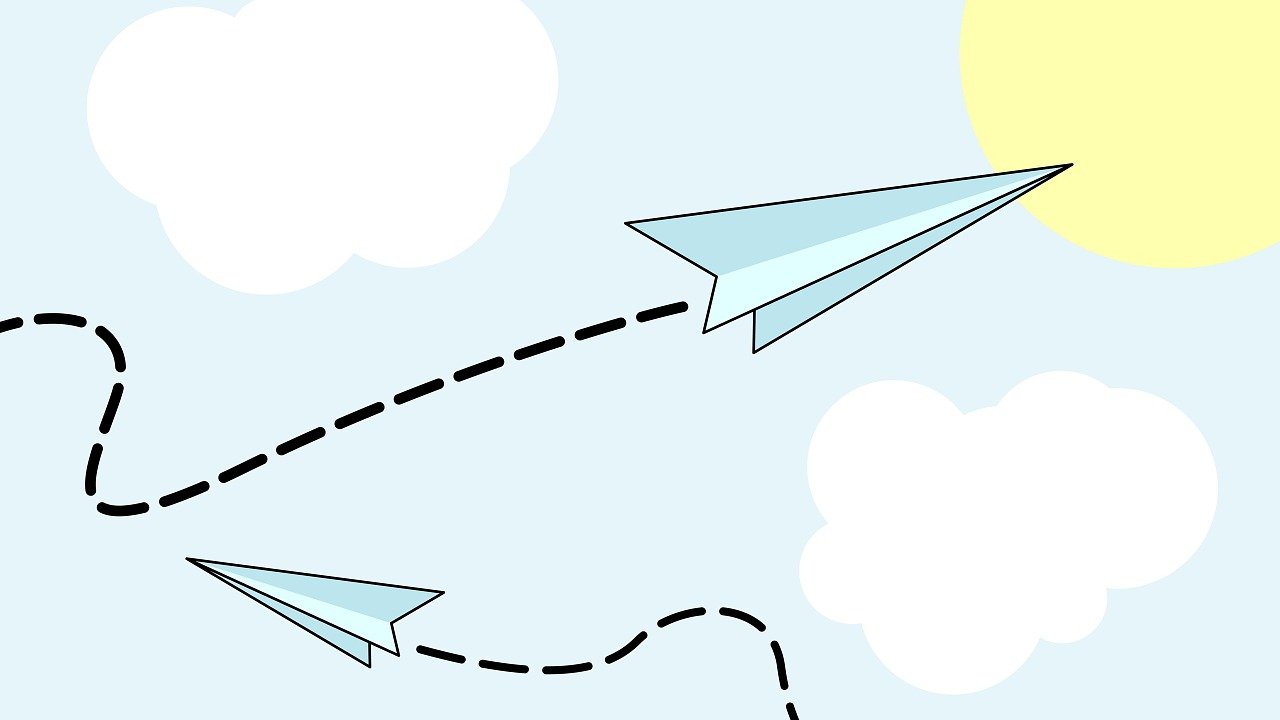 Erreur de destinataire imagé par un dessin de 2 avions en papier volant dans le ciel en sens inverse