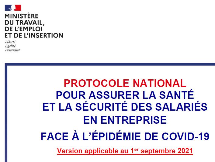 Covid 19 : Mise à jour du protocole du gouvernement au 01 09 2021